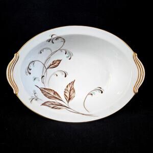 Noritake China Selby Vegetable Platter Japan 10.5" Gold Trim Handles Leaf